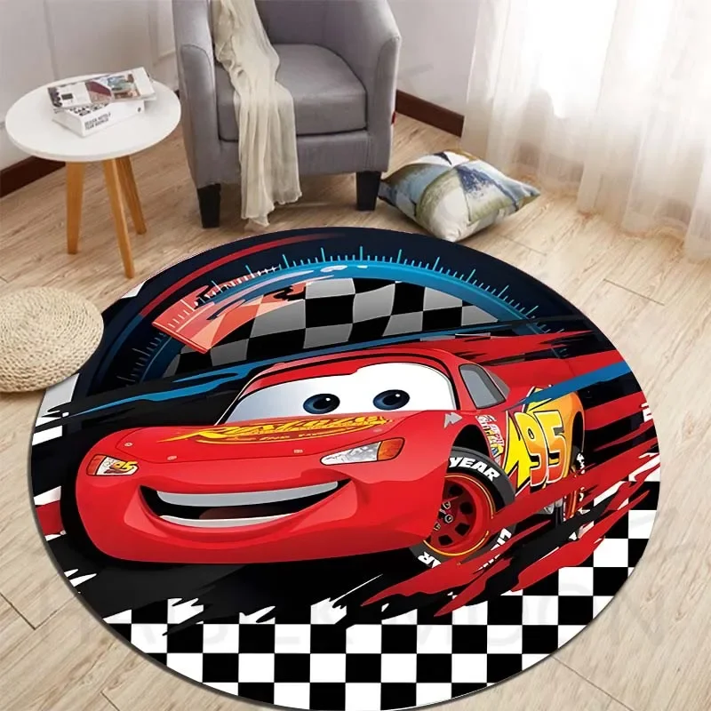 Disney Cars Lightning McQueen Round Rugs for Bedroom Area Floor Mats for Kids Room Bath Chair Mat Carpet Living Room Home Decor