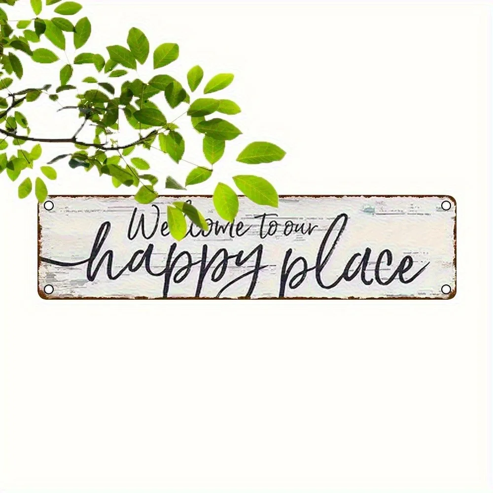 Multifunctional Weatherproof Metal Sign 4*16in Welcome to Our Happy Place Wall Decor For Bar Cafe Household Garage
