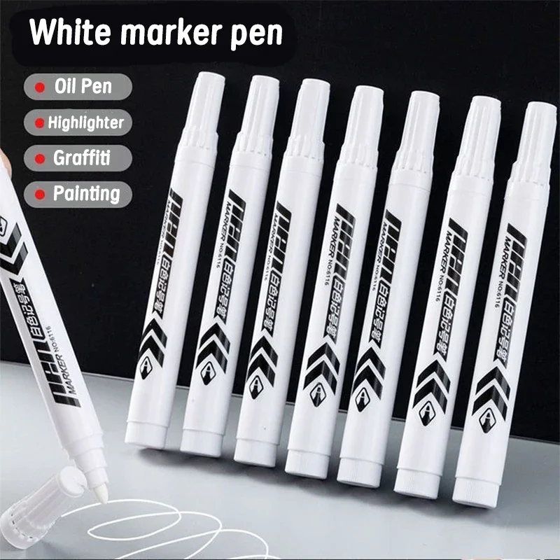 

2/8 Pcs Oily White Marker Pen Graffiti Pens Waterproof Permanent Gel Pencil Tire Painting Notebook Tyre Tread Environmental Pen