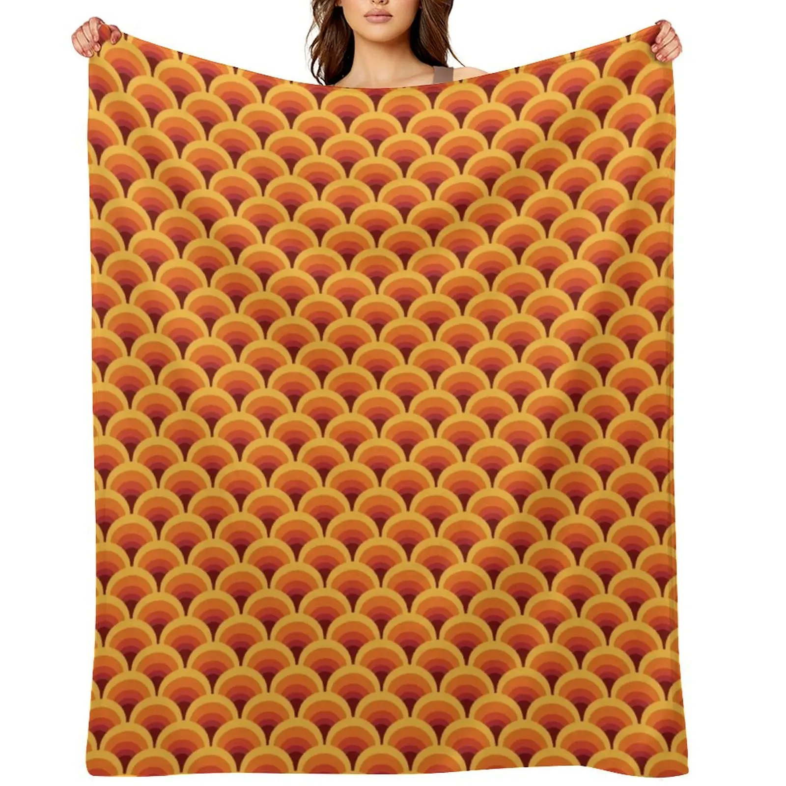 

Orange Wave Gradient Retro Pattern Throw Blanket Bed Decorative Throw Personalized Gift Nap Blankets