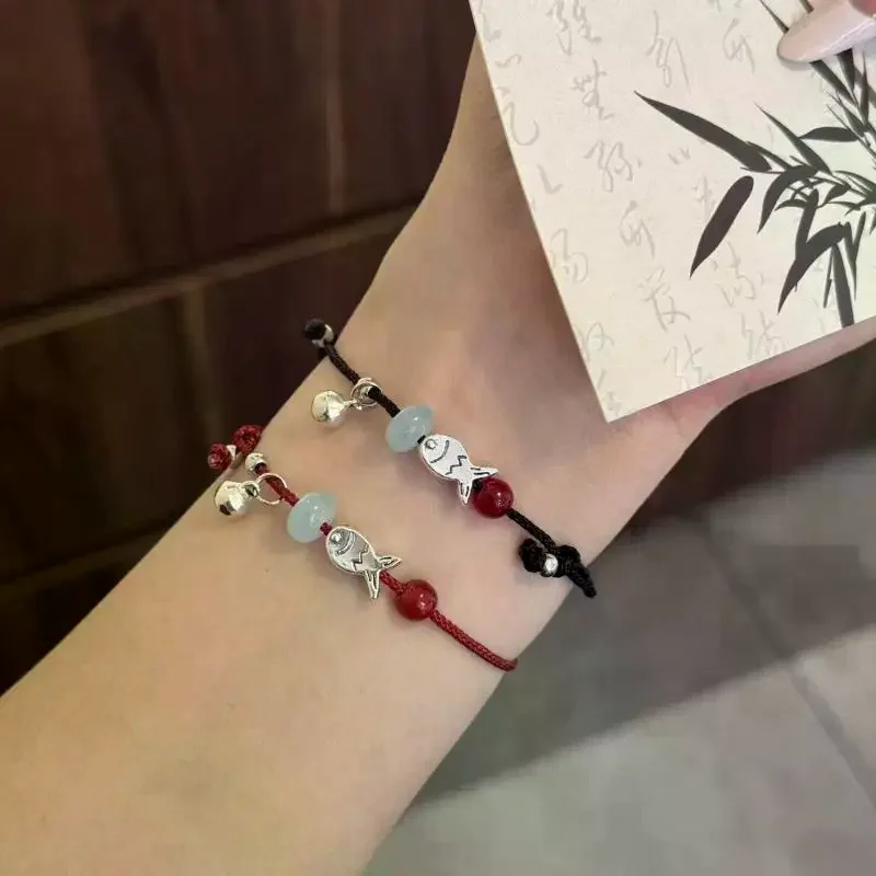 Couple's Beaded Bracelets Red String Woven Lucky Carp Fish Neptunian Year Good Luck Gift Study Success Lucky Charm Hand Cord