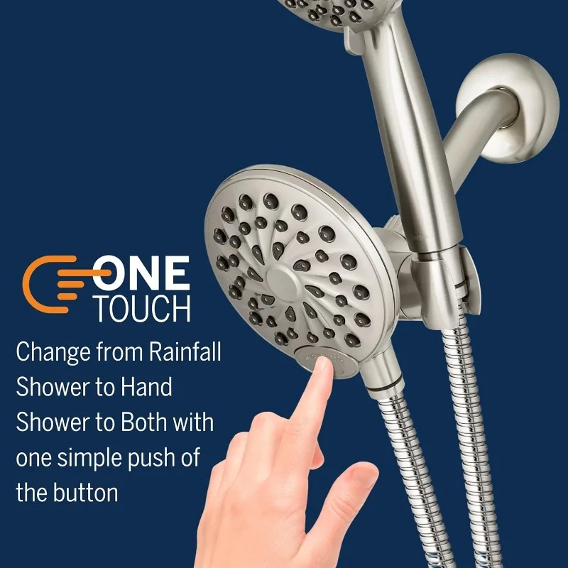 One-Touch Dual 2-in-1 Shower System With Rain Shower Head and 7-Mode Hand Held Shower Head