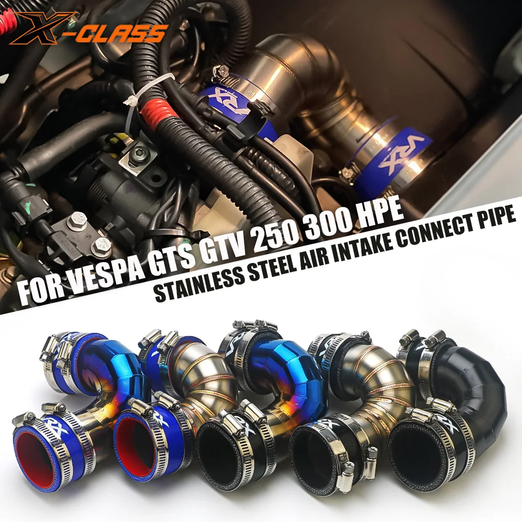 For Vespa GTS GTV 250 300 HPE Stainless Steel Engine Air Intake Connecting Pipe Tube High Airflow Throttle Body Inlet Hose Link