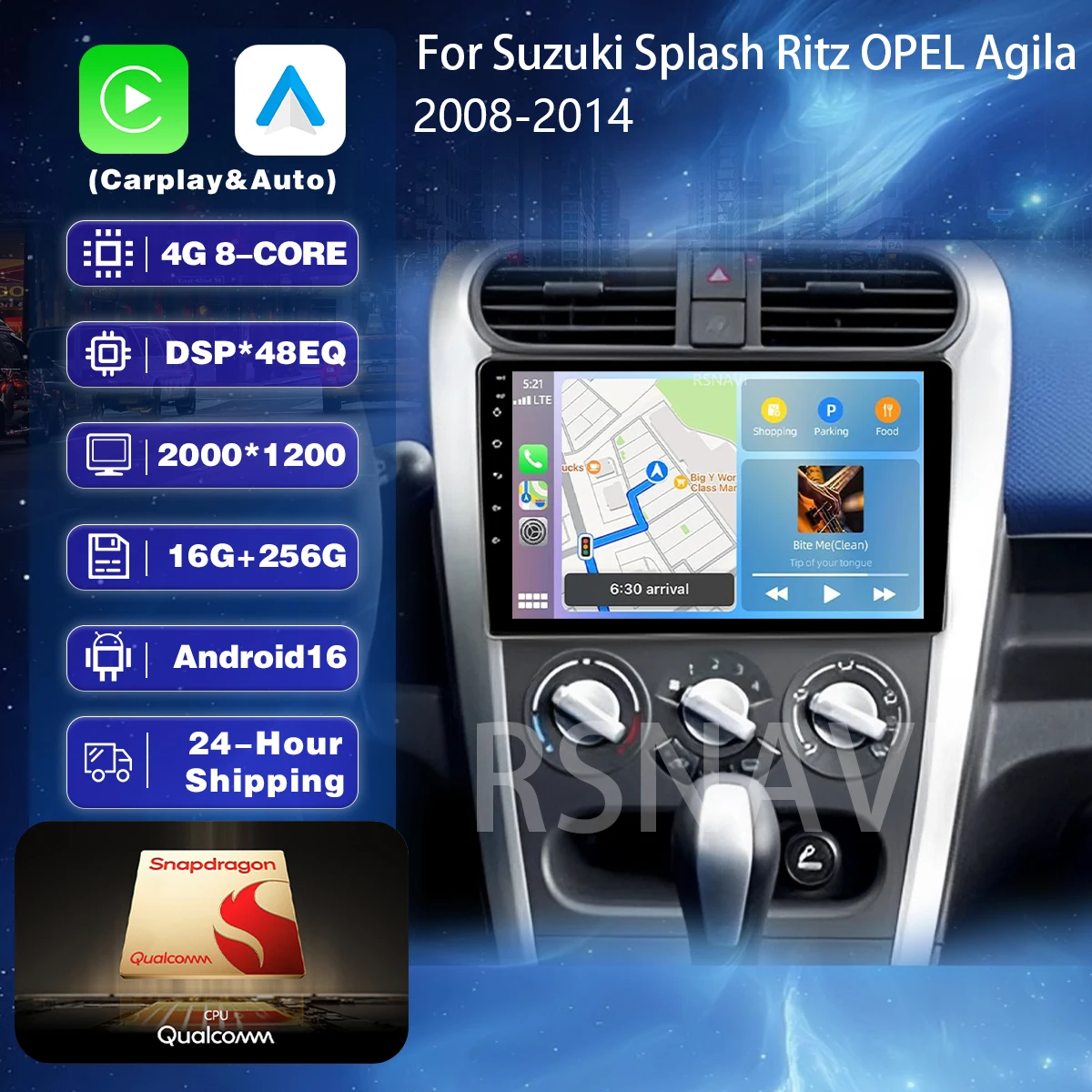 Android 16 Carplay Auto Screen Car Radio DAB+ Multimedia Player For SUZUKI Splash Ritz OPEL Agila 2008 - 2014 Autoradio Stereo