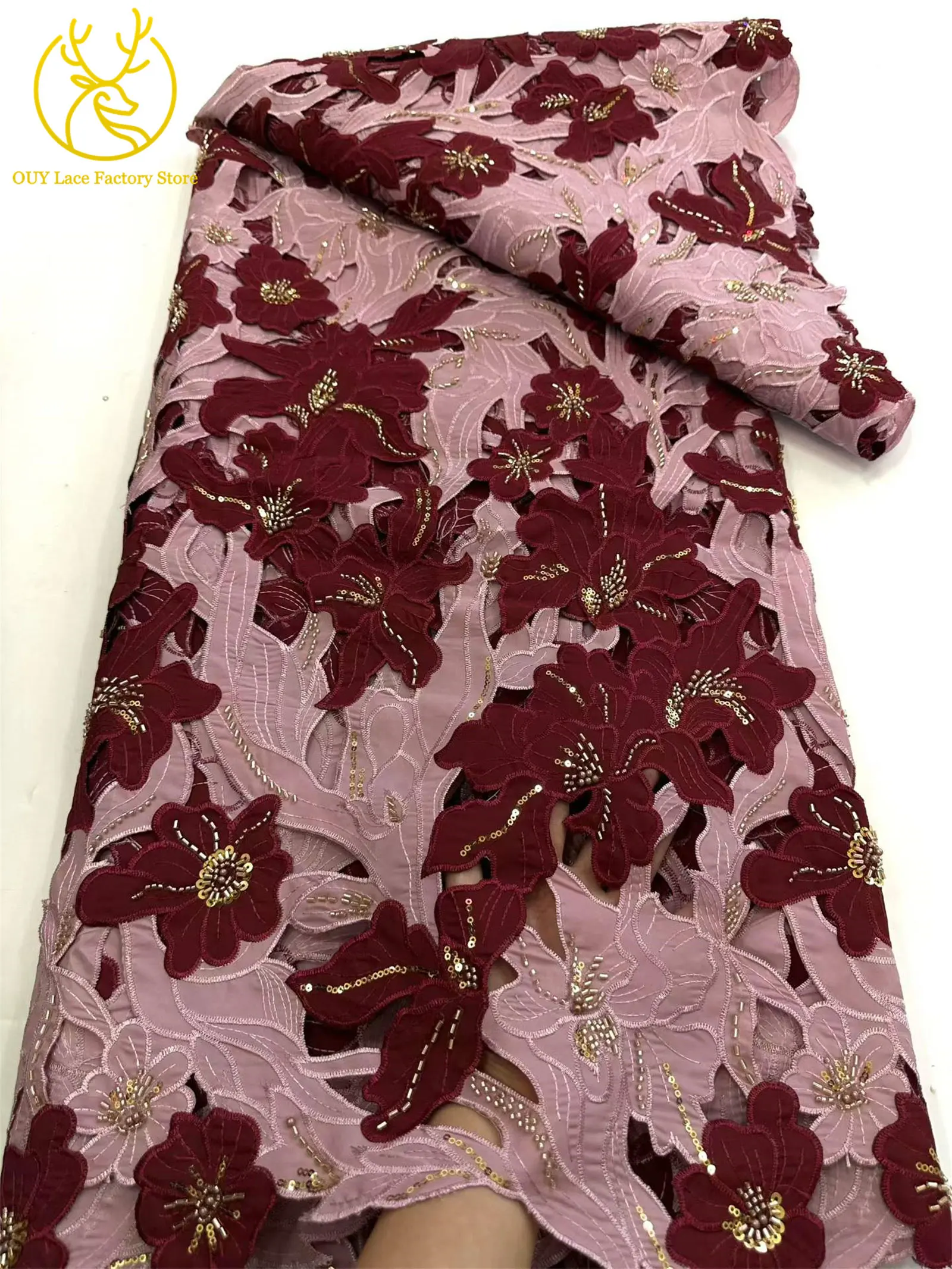 Modischer Afrikanischer Schwer Perlenverzierter Spitzenstoff 2026 Bestseller Französische Pailletten Chiffon-Spitze für Damen-Partykleider Nähmaterial – Detail 11
