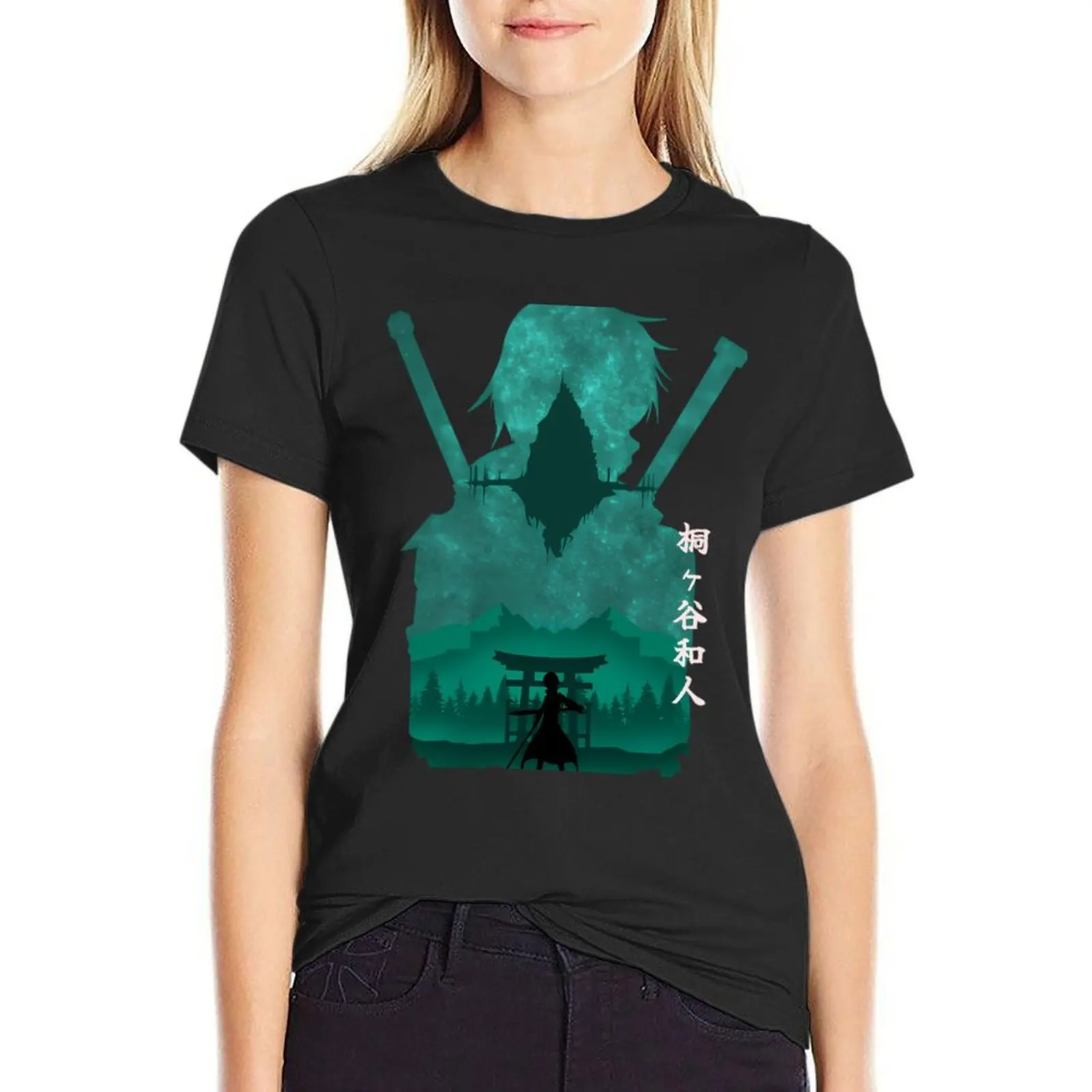 Anime Space Kirito Sword T-Shirt Aesthetic clothing customs female Short sleeve tee western t shirts for Women