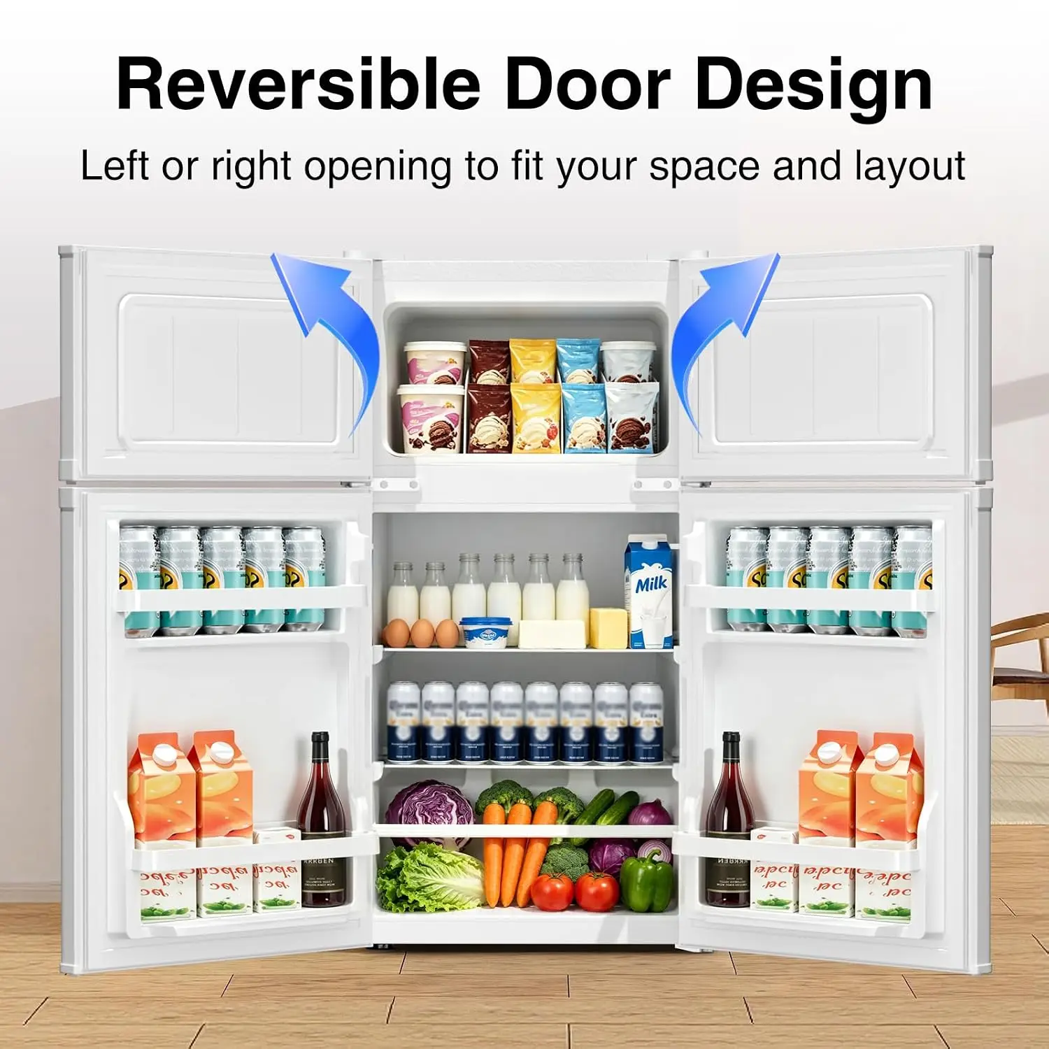 2.5Cu.Ft Compact Double Door Mini Fridge with Freezer for Home Office Dorm, Customized