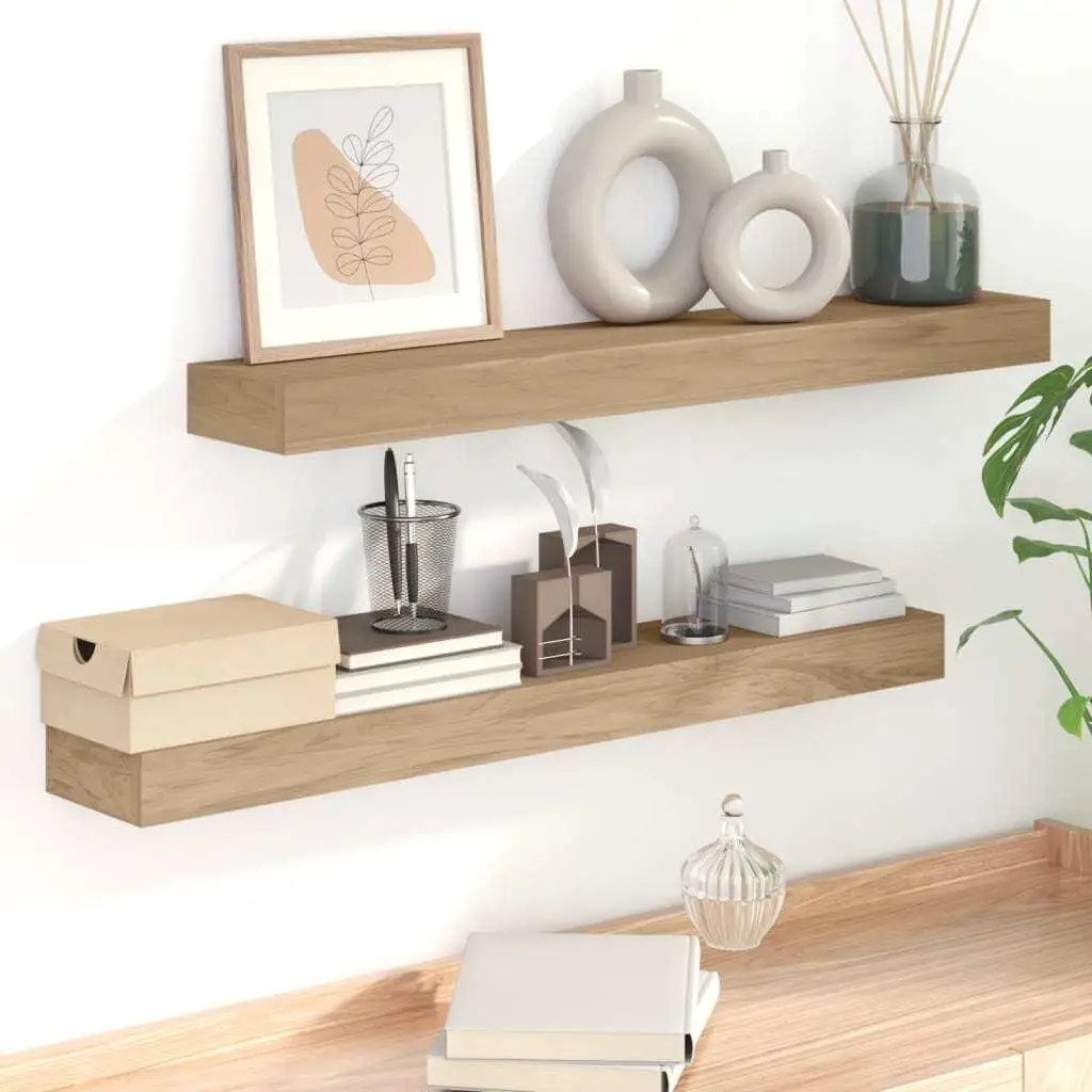 

2 pcs Solid Wood Teak Wall Shelves 35.4x5.9x1.6 inch - Stylish Home Storage Solution