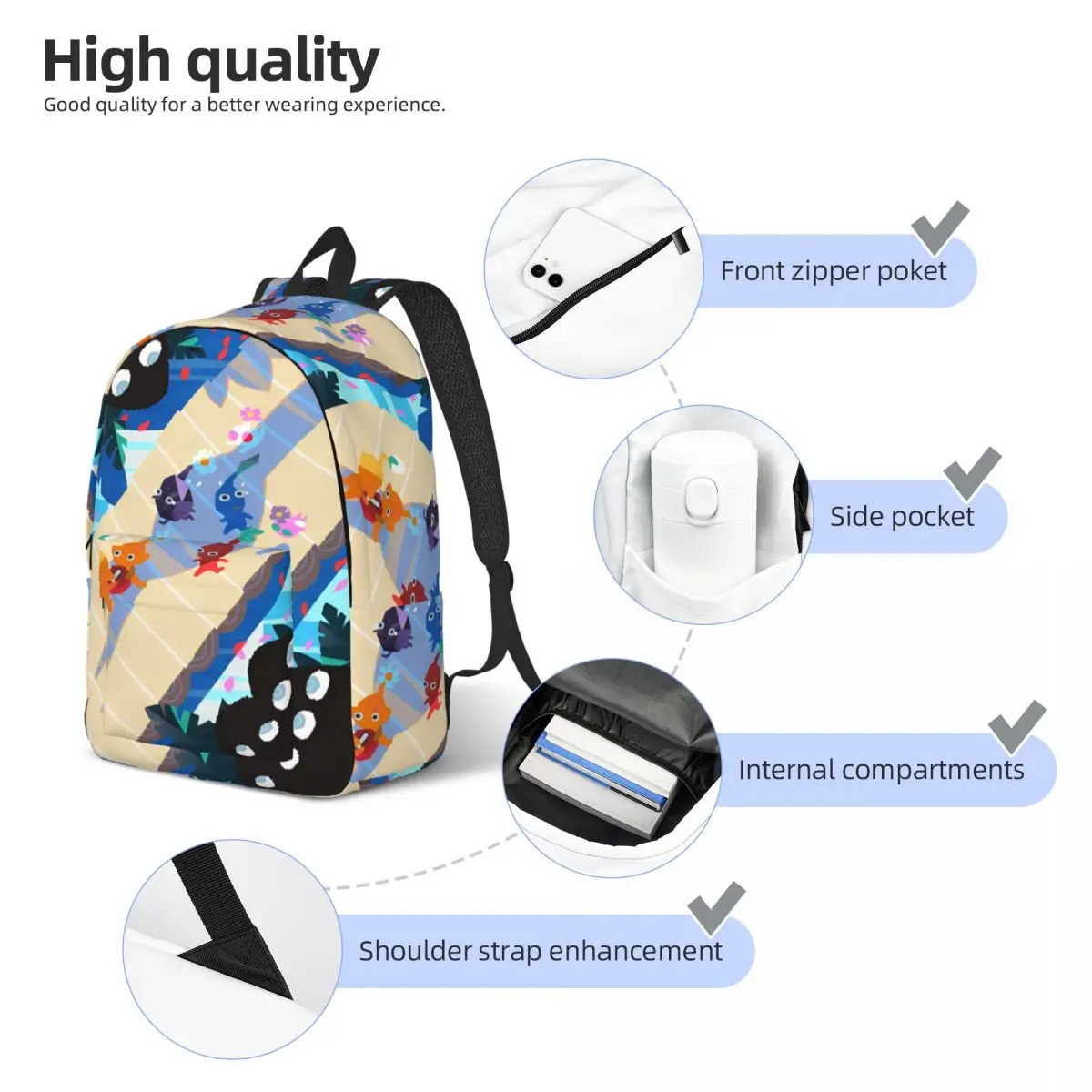 Video Game Pikmin Backpack for Preschool Primary School Student Bookbag Boy Girl Kids Daypack Gift