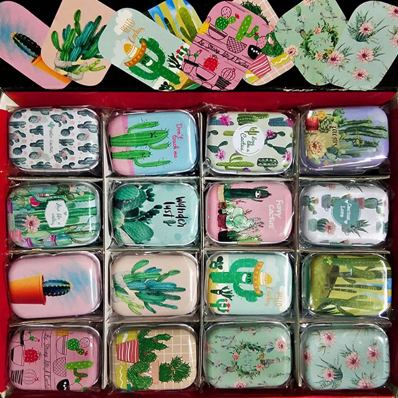 

Cactus Style Mini Pill Case Collectables mini Box Diy storage box square lipstick case small tin box 32pcs/box