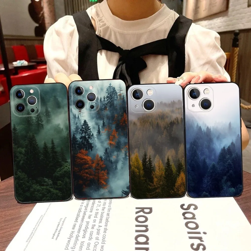 Mountain Forest Phone Case For iPhone 16,15,14,13,12,11,Pro,X,XS,Max,XR,Plus,Mini Black Soft Silicone Case