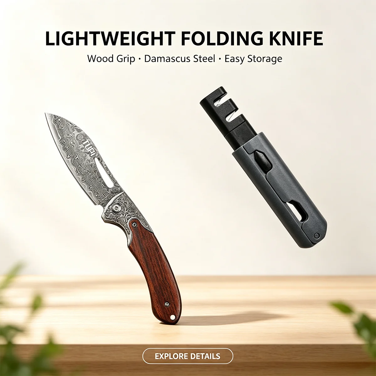 Professional Damascus Steel Folding Knife/Sharpener- Outdoor Camping Pocket Knife, Portable Small Sharp Blade For Fishing Hiking
