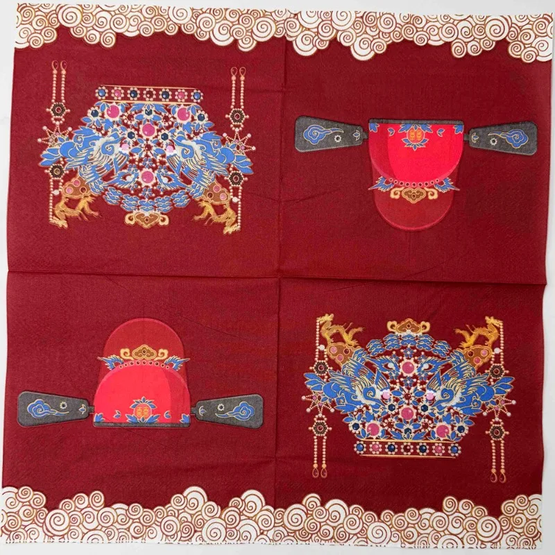 20pcs 33cm 2Ply Chinese Style Wedding Phoenix Crown Printed Napkins Hot Selling Party Decoration Napkins DIY Decoupage Paper