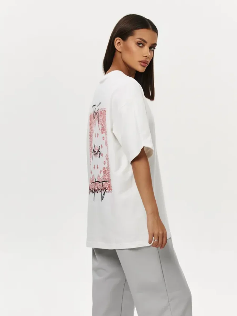 Damskie koszulki w stylu rosyjskim retro, vintage, estetyczne, z nadrukiem na plecach, graficzne, z czystej bawełny, z krótkim rękawem, letnie, codzienne topy Y2K