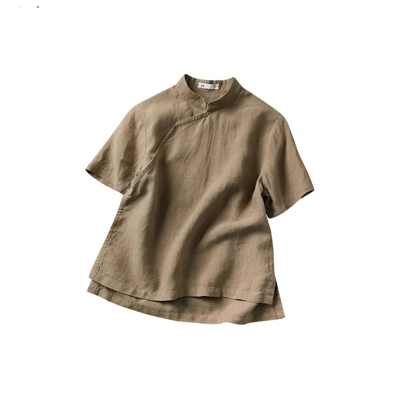 

Летний женский однотонный традиционный китайский топ ort Sve Linen Blend, удобный дышащий повседневный топ Faion