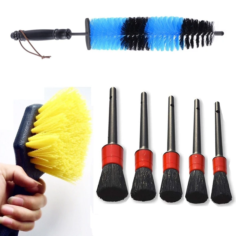 

Car Wheel Tire Detailing Brush Set For Cleans Dirty Tires Releases Dirt And Road Grime, Short Handle For Easy Scrubbing