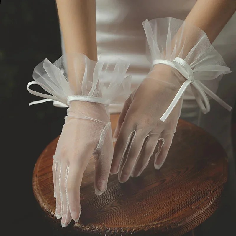 Guantes elegantes guantes de novia guantes formales de noche para novia con lazo accesorios de boda para damas