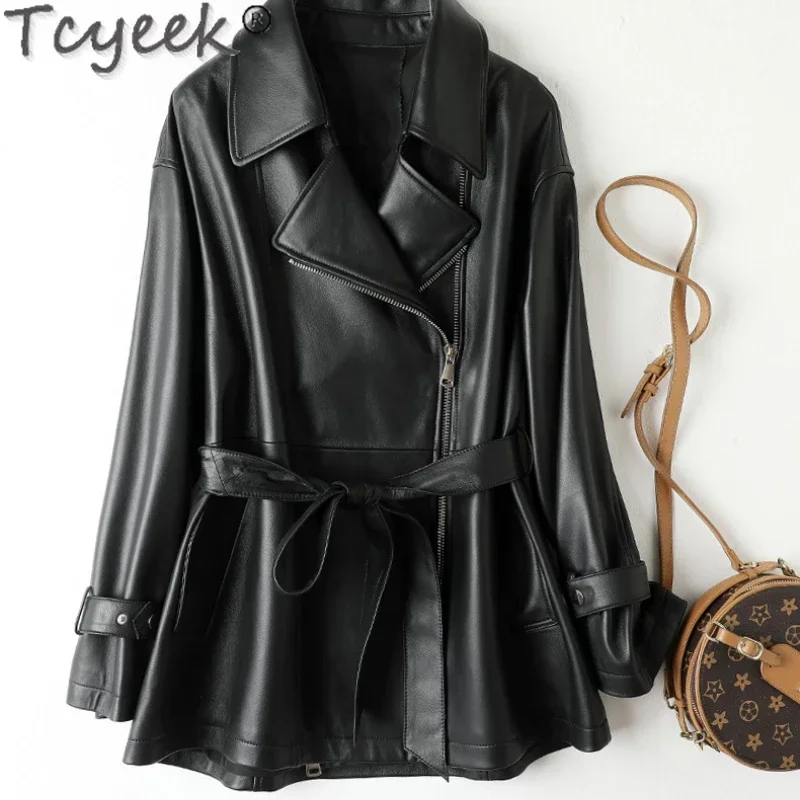 Tcyeek Echt Leren Jack Vrouwen Toplaag Schapenvachtjassen 2023 Herfst Mid-Length Trenchcoat Voor Vrouwen Kleding Nieuw In Bovenkleding