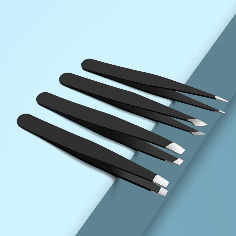 Pinzas de acero inoxidable para cejas, extractor de pelo plano negro, herramienta de maquillaje de belleza, pinzas para pestañas, a epiler pince, pinzas para cejas