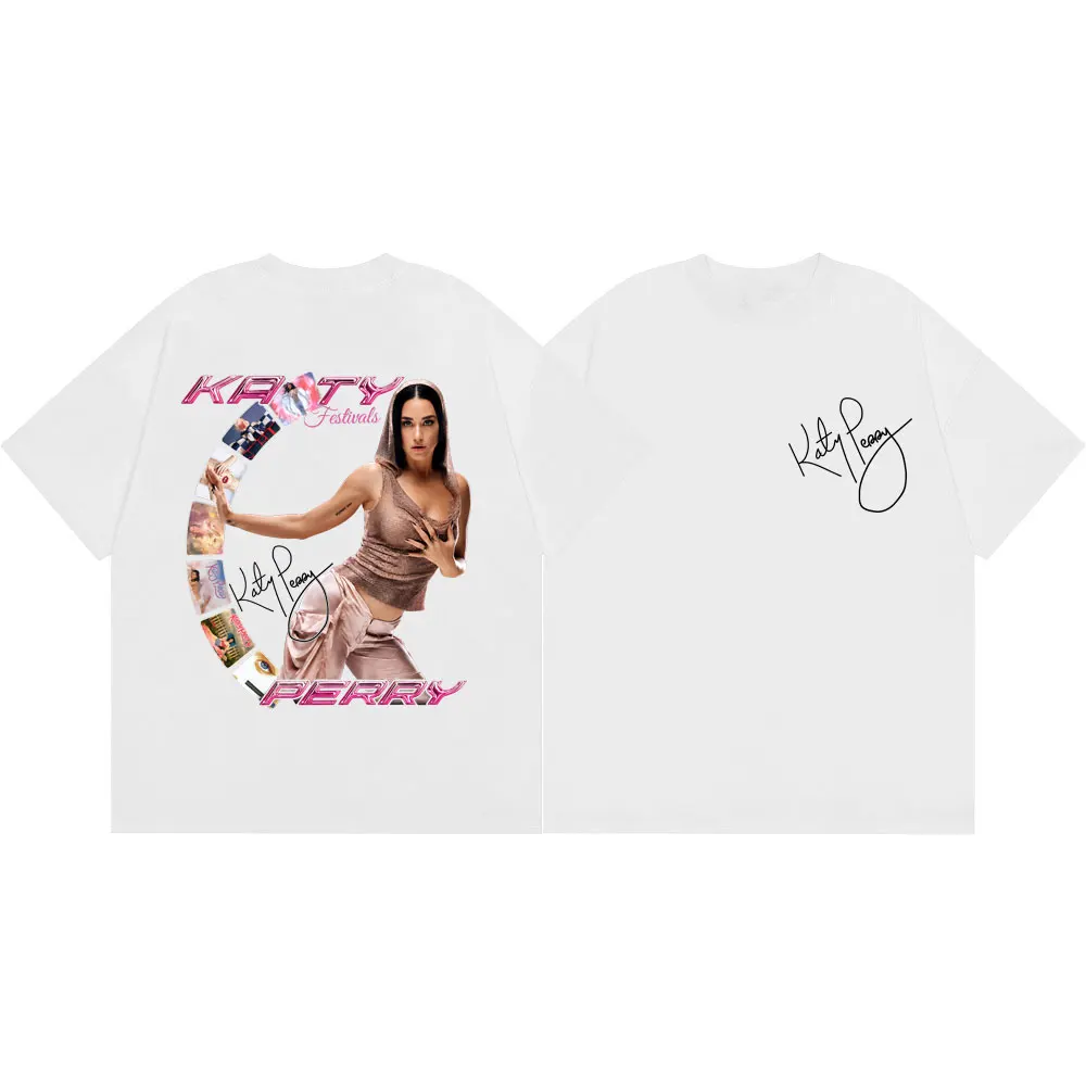Singer Katy Perry 2026 Fastivals Tour Merch T-shirts Fashion Hip Hop Short Sleeve T-shirt Men Women Casual Loose Cotton T Shirt