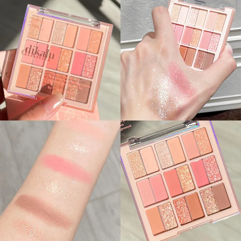 Paleta de sombras brilhantes, brilho fosco perolado, maquiagem duradoura dos olhos, rosa fresco, rosa, novo, 18 cores