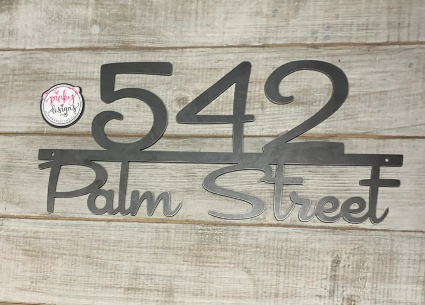 Unique Mid Century Metal House Number Sign. Modern Address Display with Street Name. Personalized Metal Marker.