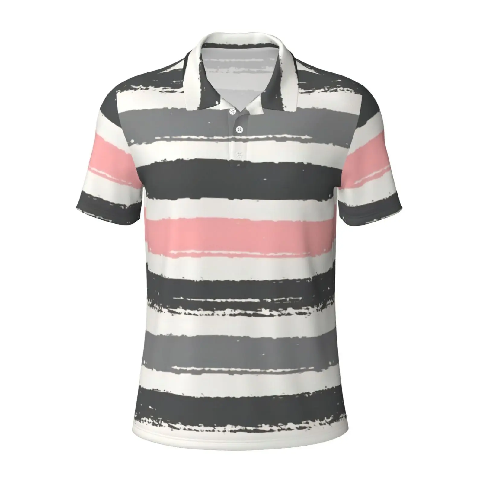 Red Light and Dark Gray Stripes Print Mens Polo Shirts - Short Sleeve Dry Fit 3D Print Golf Shirts,M2026