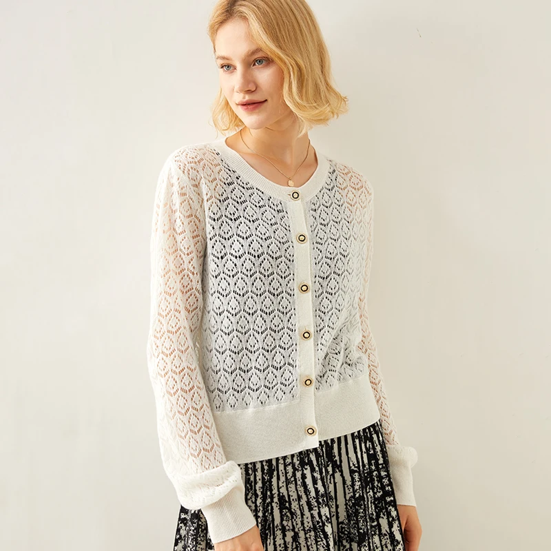 

Кашемировый кардиган для женщин, свободный вязаный повседневный высококачественный брендовый свитер из чистого кашемира с круглым вырезом и длинными рукавами