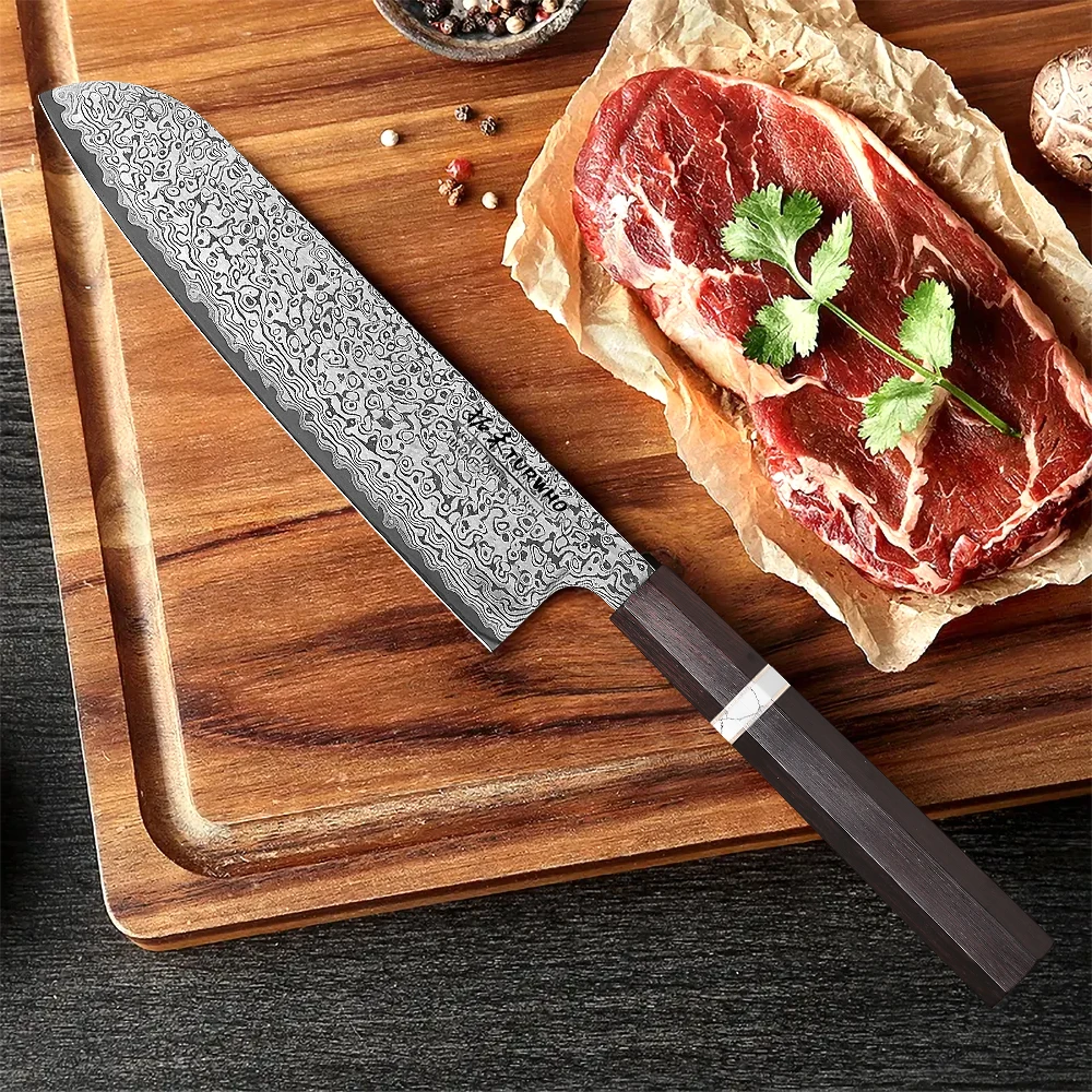 Cuchillo Santoku TURWHO de 7 pulgadas, cuchillo japonés forjado a mano de acero de Damasco auténtico, cuchillo de Chef profesional, cuchillo para carne, herramientas de cocina