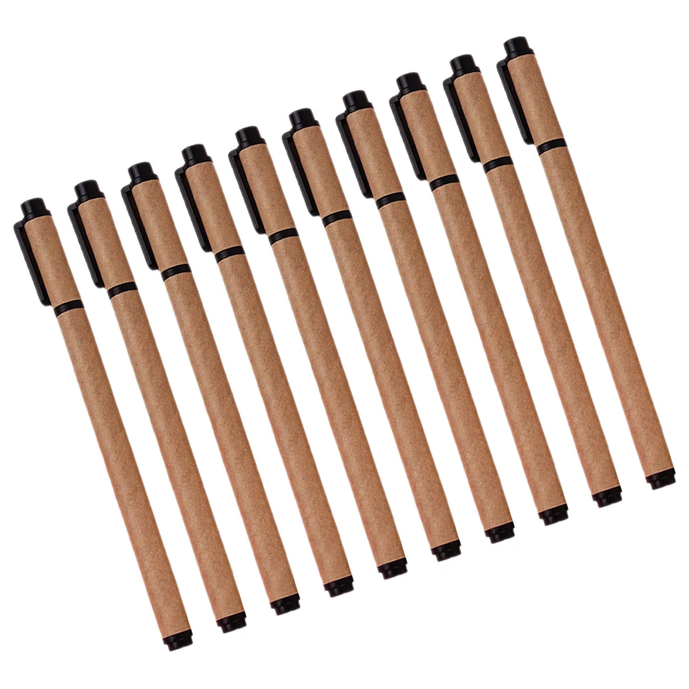 

10 Pcs Kraft Paper Barrel Neutral Writing Pens Black Gel Ink Office School Supplies Smooth Writing Wear Resistant Stationery