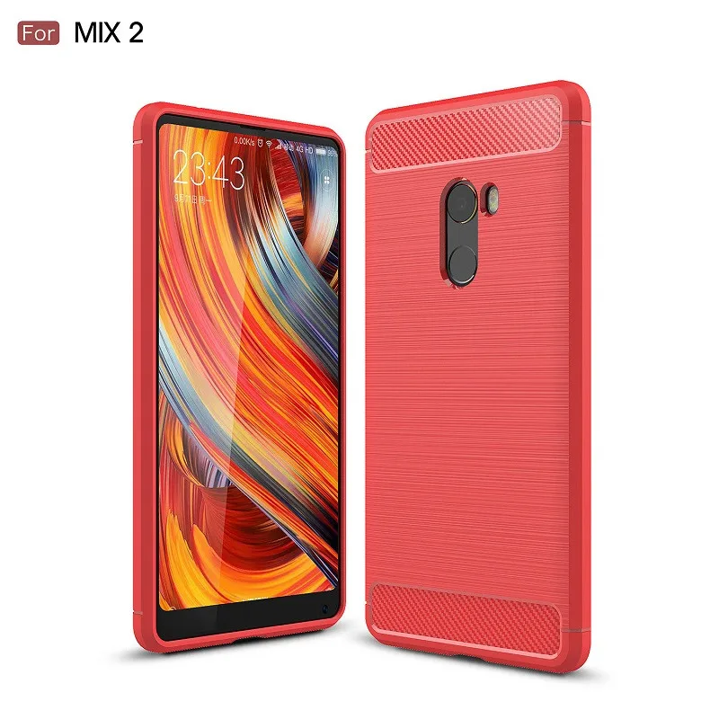 Shockproof Carbon Fiber Case for xiaomi Mix 2 Mi Mix2 Brushed Texture Rubber Silicone Case for xaomi Mix 2 Soft Phone Cover