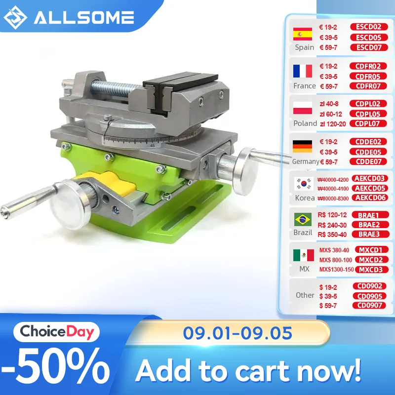 

ALLSOME 2 in 1 Milling Drilling Precision Vise Swivel Base Table Aluminium Alloy Compound Worktable
