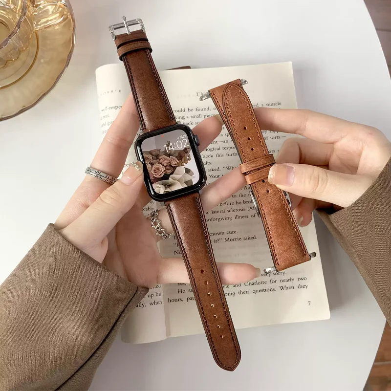 Leather Watch Straps for Apple Watch band 46mm 44mm 49mm 45mm 42mm 40mm 38/41mm bracelet iWatch series 10-Ultra 9-8-7-6-5-4-3-SE