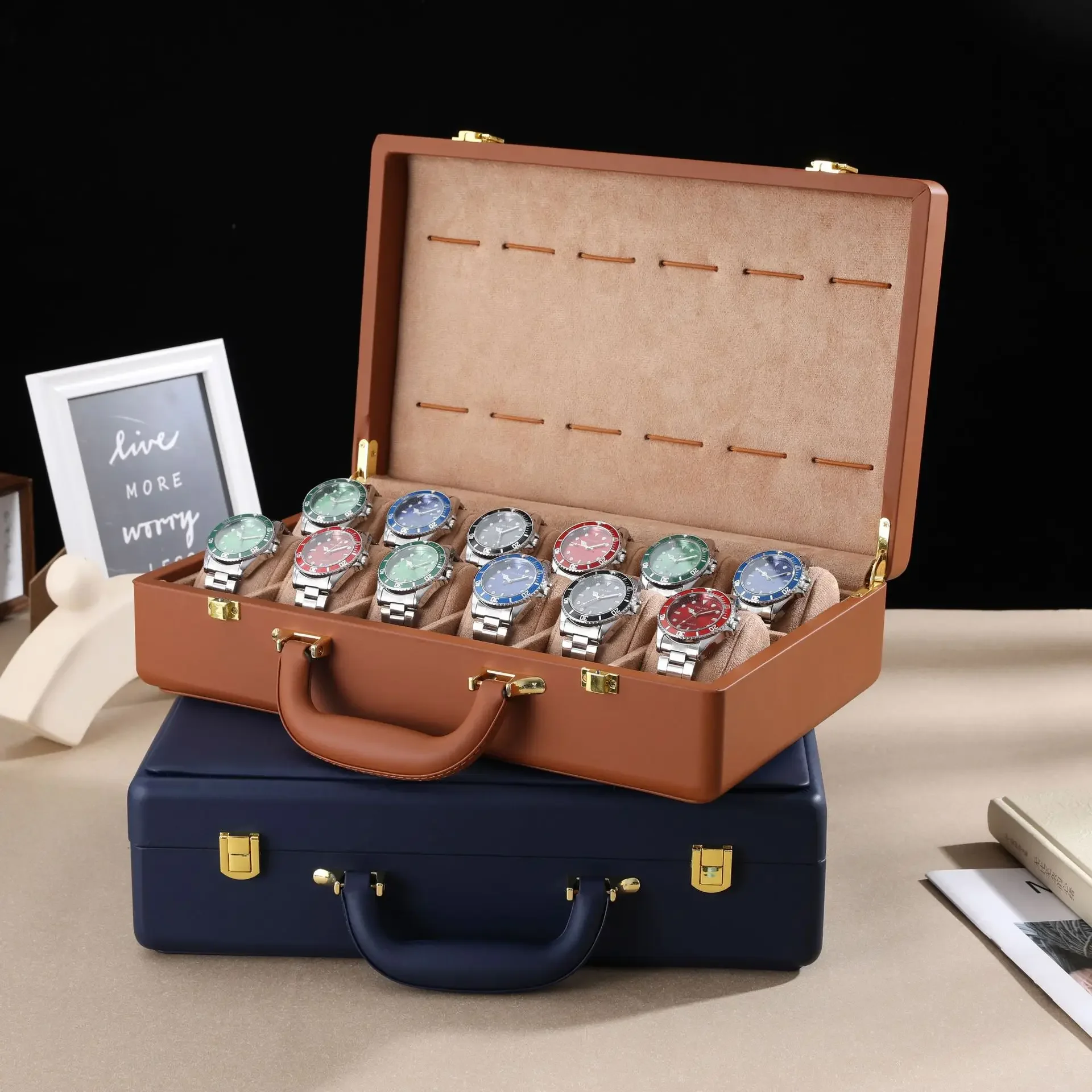 12 Slot Watch Storage Case Watches Organizer Business Exhibition High-grade Watch Display for Watch Customizable Logo PU Leather