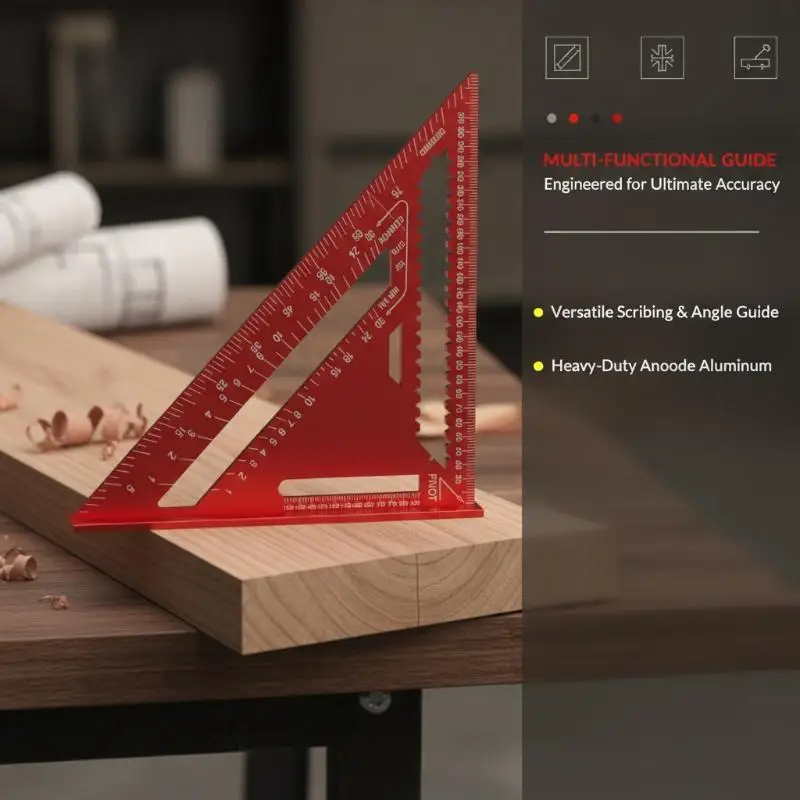 7/12 Inch Metric Aluminum Triangle Ruler High Accuracy Woodworking Square for Carpenter Engineer Craft Making