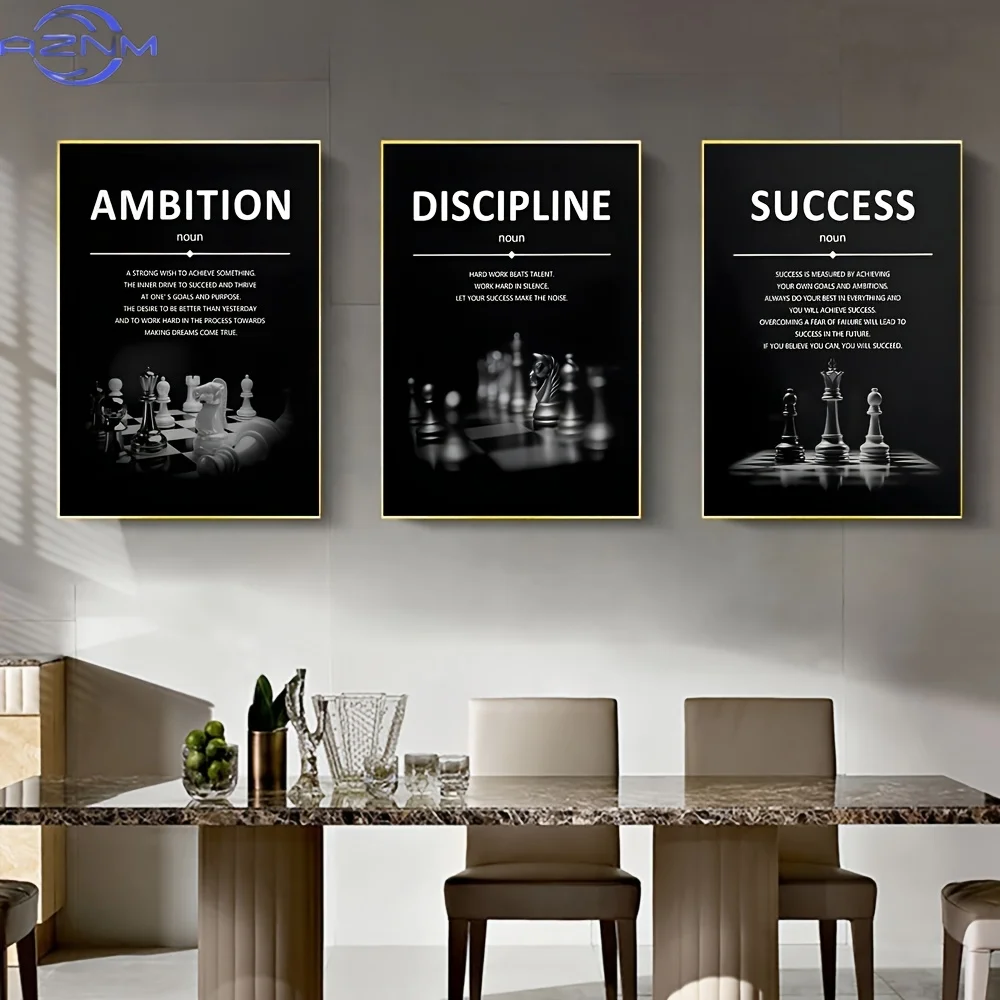Contemporary 3D Canvas Art Prints, Set of 1 to 3pcs Featuring Ambition, Discipline, And Success for Wall Decoration, Matte End