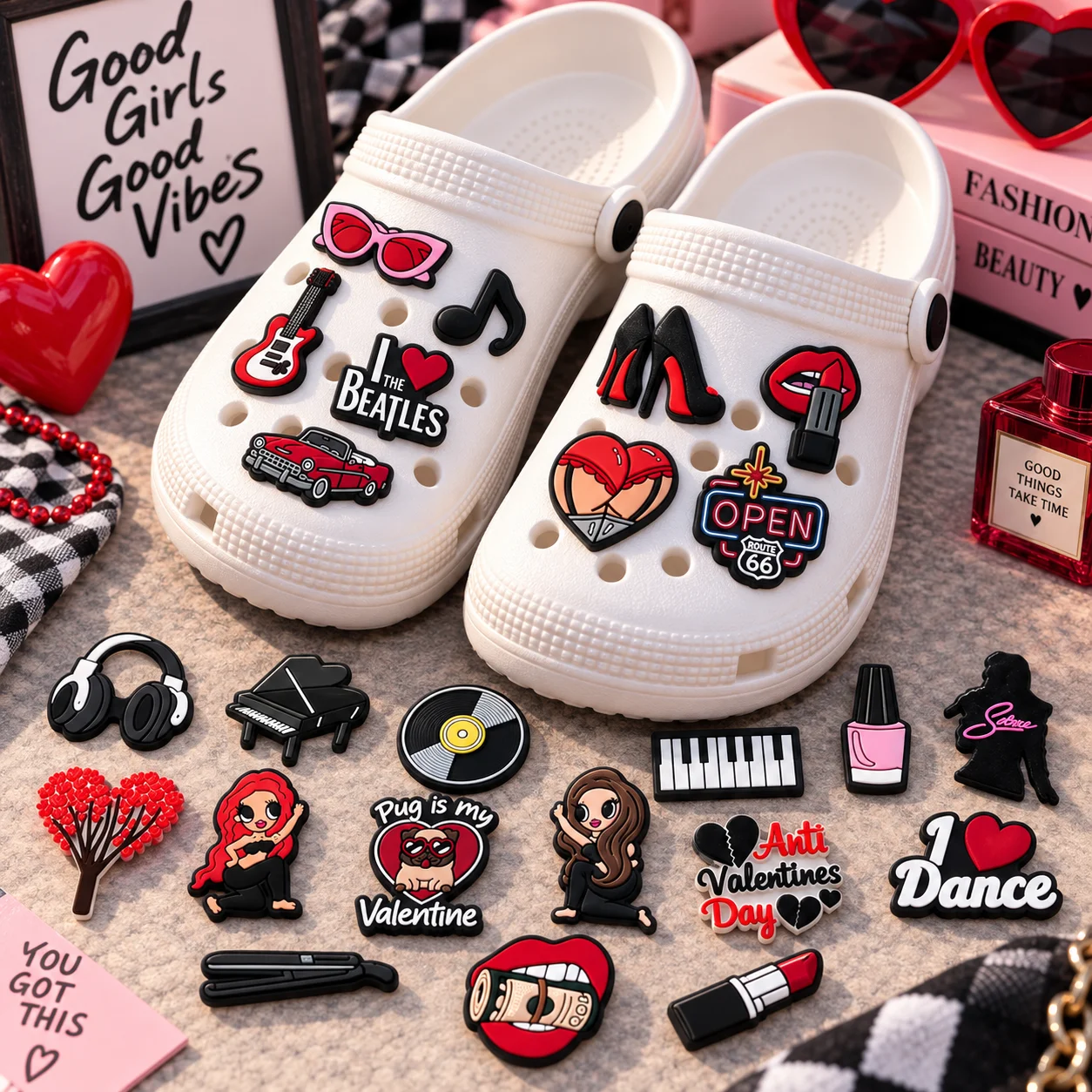 1/25PCS Retro Music Dance Shoe Charms Set Vinyl Record Guitar PVC Pins for Clogs Cool Streetwear Accessories Gift for Girls Teen