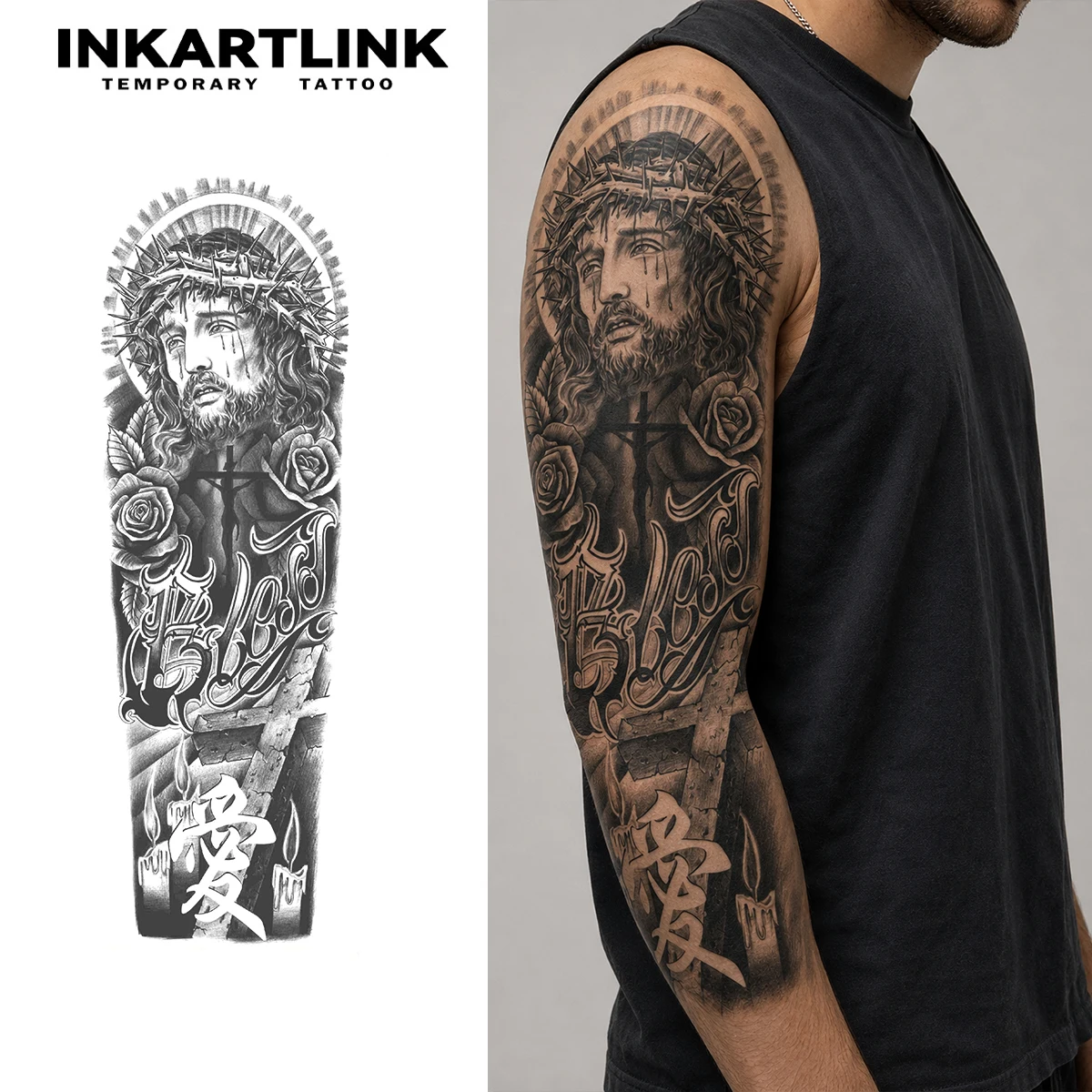 INKARTLINK 'Father & Love' Full-Sleeve Arm Tattoo Sticker – Waterproof, Lasts Approx. 15 Days, Party Essential.
