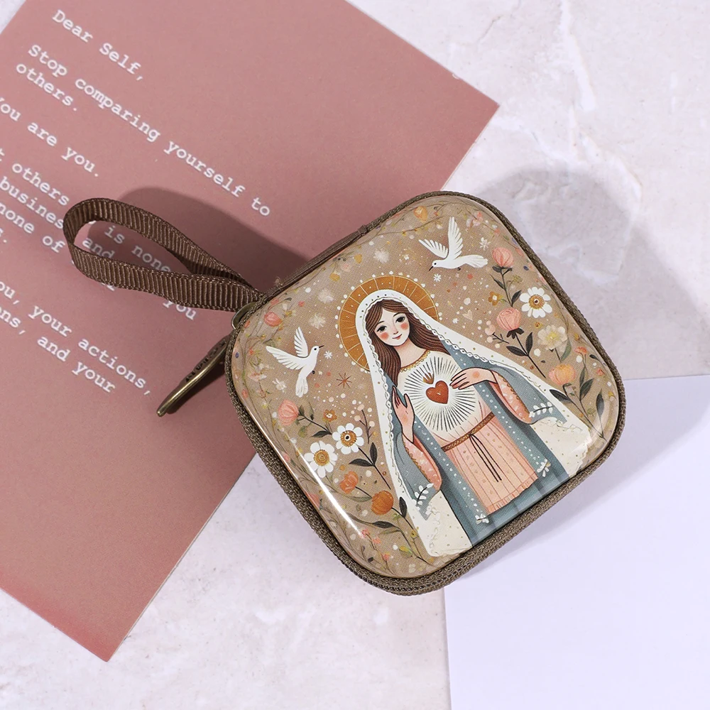 

Religious Art Iron Rosary Case Jewelry Storage Bag Mini Portable Jewelry Organizer Jewelry Storage Box