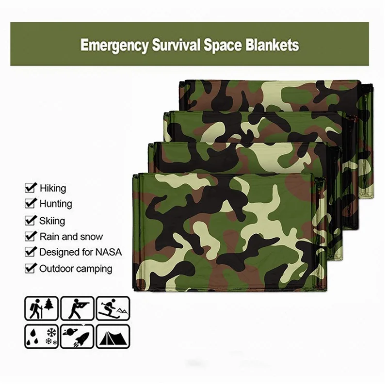 

1pcs Emergency Thermal Blanket Lightweight Folding Waterproof Windproof Sunshade Reusable Portable Poncho Camping Mat Pad Cover