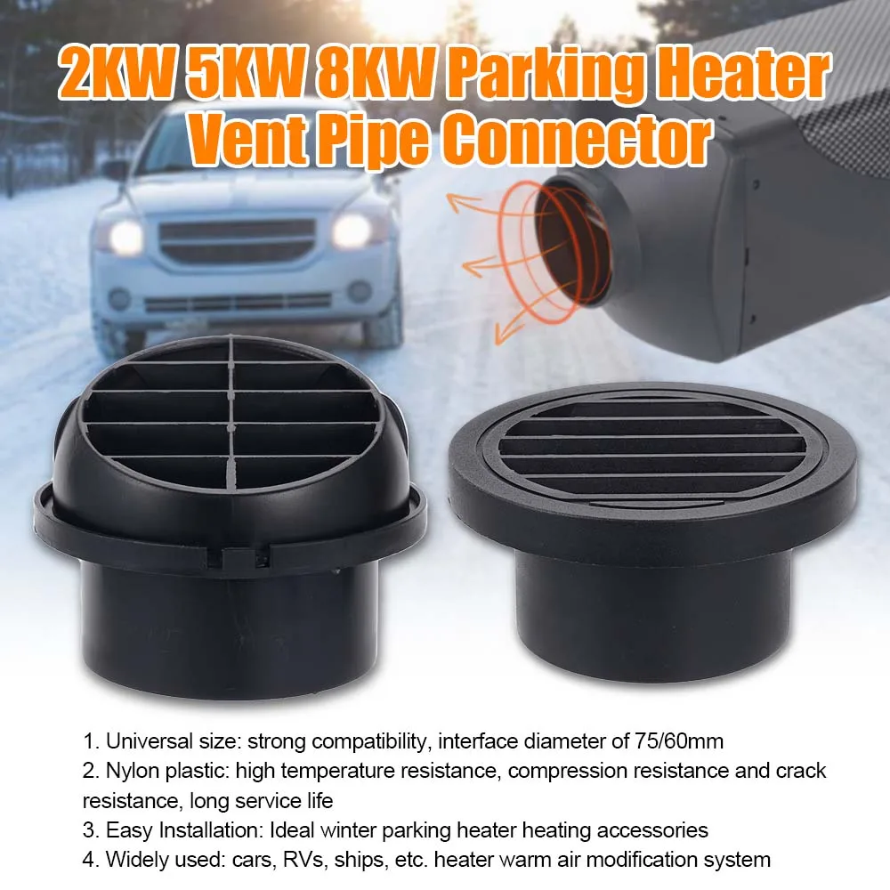 

1Pc 60/75mm Diesel Heater Hot Air Outlet Accessories For 2KW 5KW 8KW Parking Heater Air Vent Duct Connector Pipe Joint Auto Part