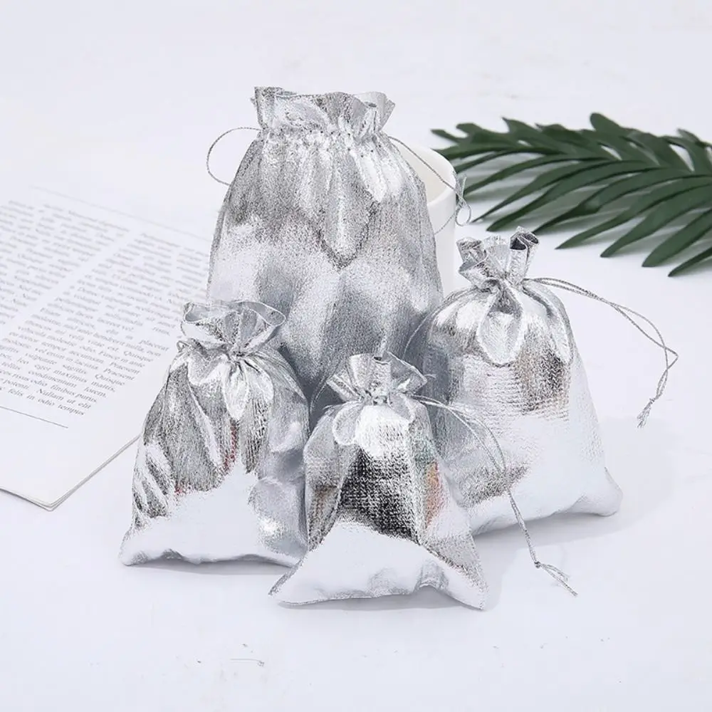 20Pcs Adjustable Jewelry Packaging Bag Dustproof Reusable Candy Storage Pouches Portable Silver Gold Colors Gift Drawstring Bags