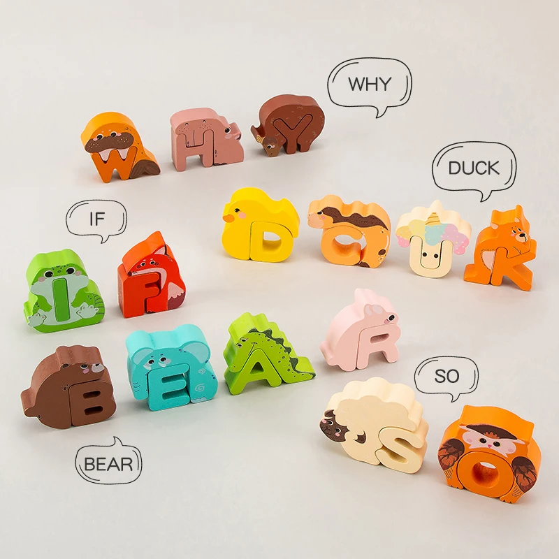 Wooden Animal Alphabet Puzzle Matching Game Alphabet Learning Toys ABC Puzzles for Toddlers 2-4 Montessori Educational Toys