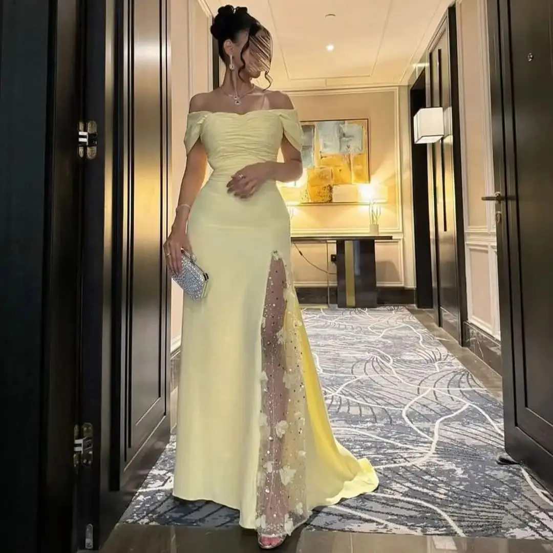 

Aileen Bead Embroidery Nice Dresses for Women Evening Dress Customized Sharon Happy Dresses 2024 Yellow 3D Flowers Sleeve Party