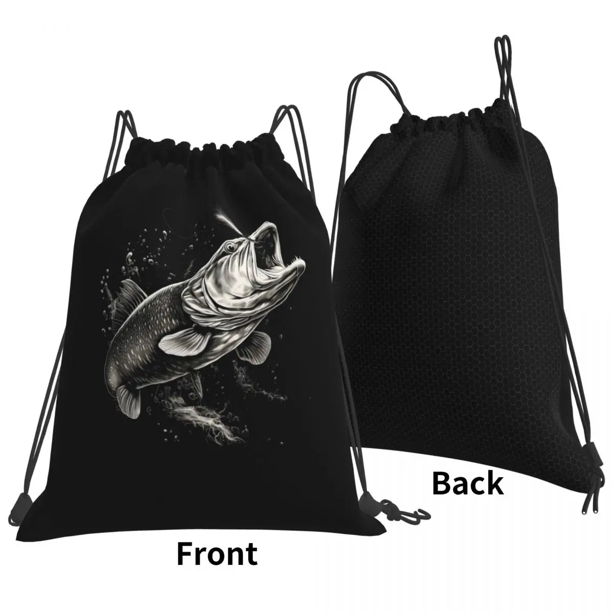 Fishing Lover Pike Fish Design Backpacks Fashion Drawstring Bags Sports Bag Book Bags for Man Woman School
