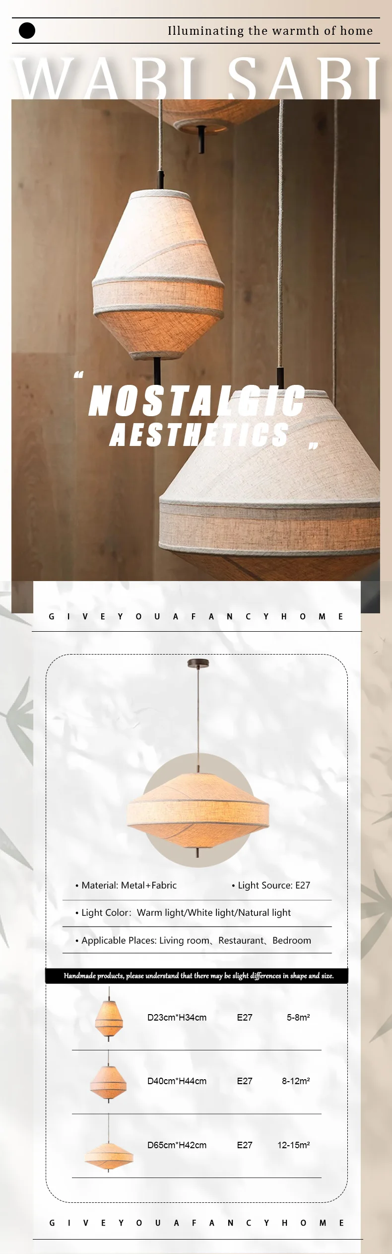 Japanese Wabi Sabi Fabric Pendant Light image 1