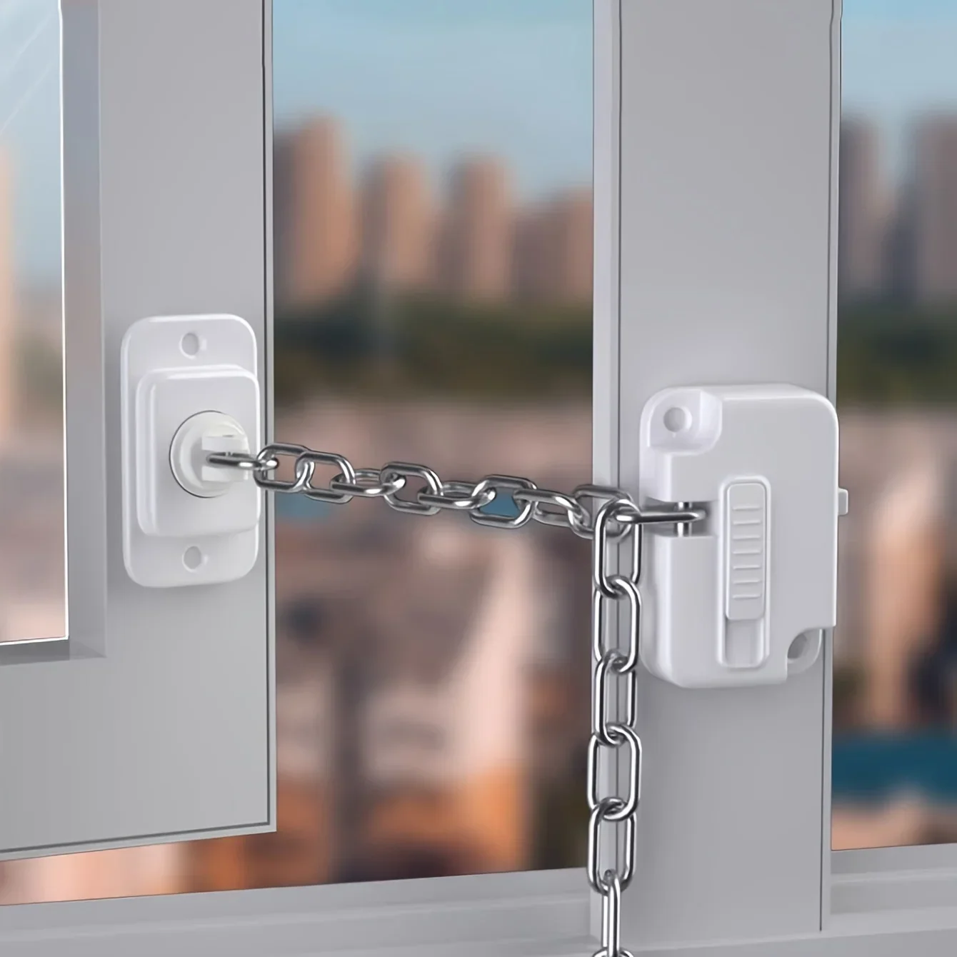 

Adjustable Window Safety Lock - No-Drill/Drill Installation, Secure Sliding & Casement Windows with Screws and Adhesive Included