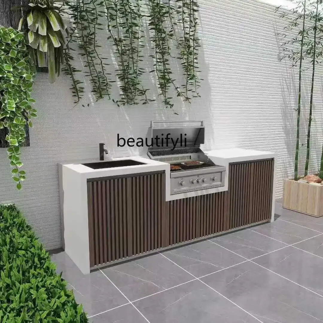 SS NewOutdoor Courtyard Stone Plate Barbecue Table Outdoor Balcony Bar Hand Washing Integrated Kitchen Island