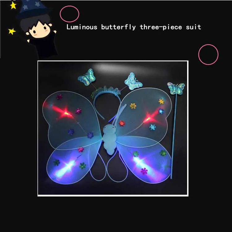 Creative Simulation Butterfly Wings Fairy Wand Hair Bands Set Children's Party Dress Up Cosplay Props Kids Light-emitting Toys