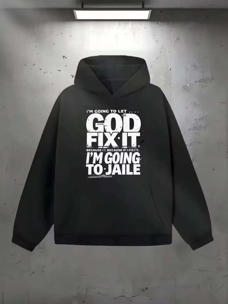 سويت شيرت رجالي فضفاض بقلنسوة 270 جرام - طباعة جرافيك مضحكة، هوديس برباط للارتداء اليومي الكاجوال، أكمام طويلة لعيد الميلاد